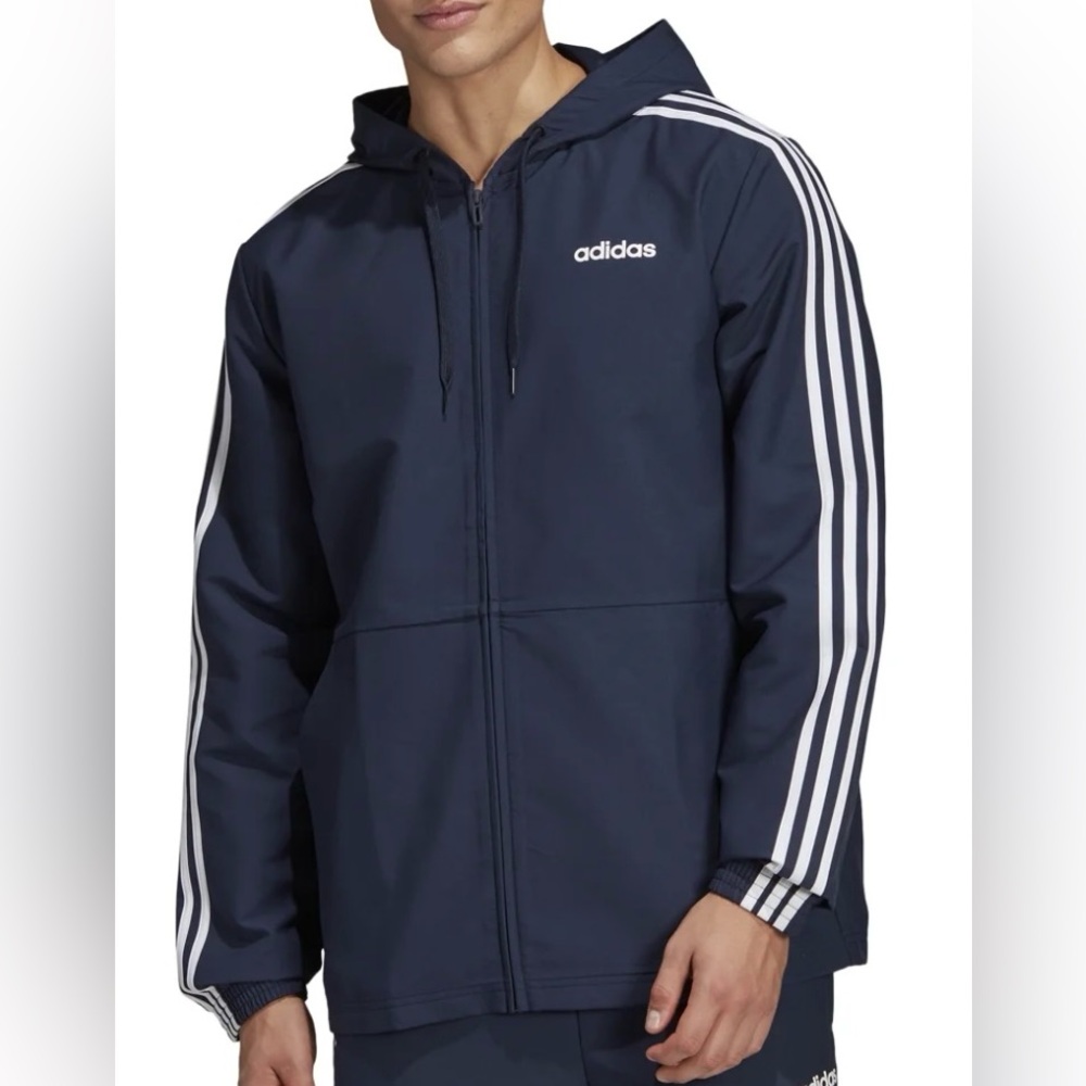 Adidas Men’s Essentials Woven 3 Stripes Windbreaker Jacket Navy Sz L